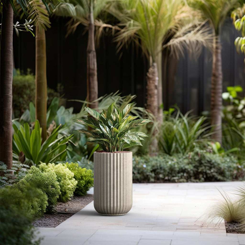 Accent Round Column Weathered Concrete Planter 17.7" Tall, Outdoor