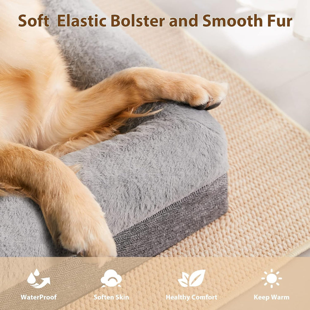 Orthopedic Dog Bed for Large Sized Dogs - Washable Dog Couch Bed with Bolster Sides, Removable Waterproof Cover