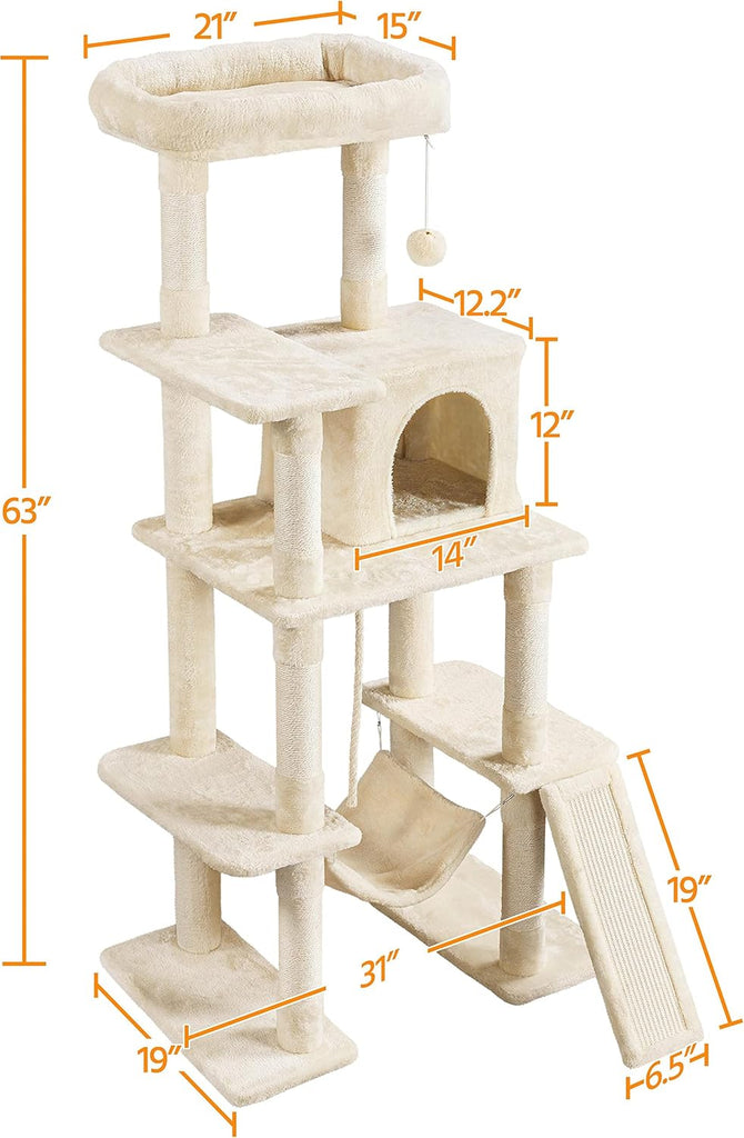 63in Sturdy Large Cat Tree for Indoor Heavy Cats, Tall Tower