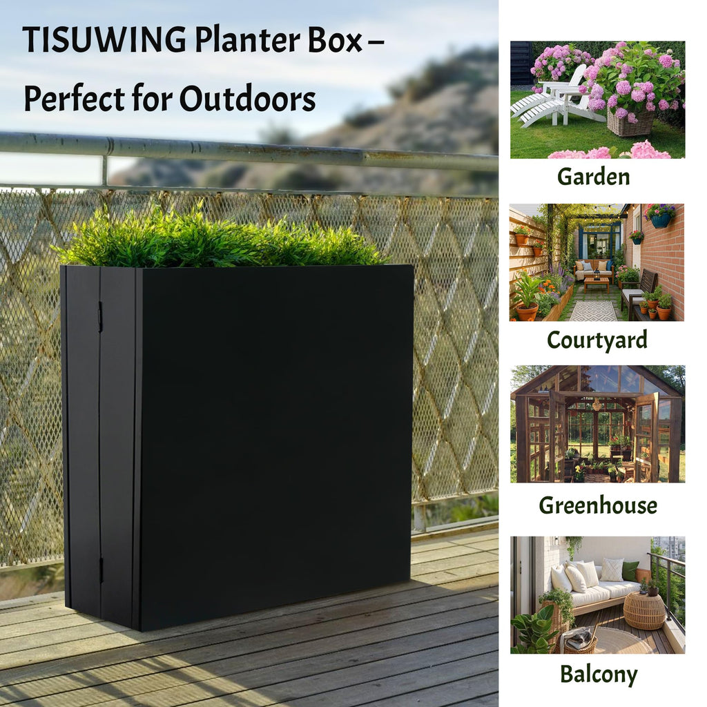 Metal Planter Box, No Installation Galvanized Steel Folding Rectangular Planter with Drainage Holes, 35.5"x 10"x 28"