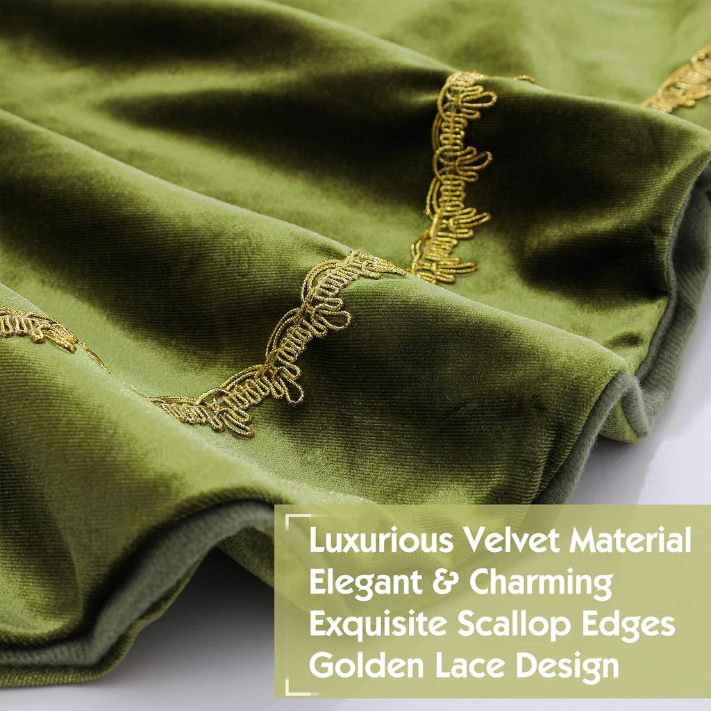 Christmas Tree Skirt 48 Inch Moss Green Velvet Fur Scallop Tree Skirt Sparking Gold Lace Trim for Party Rustic Xmas