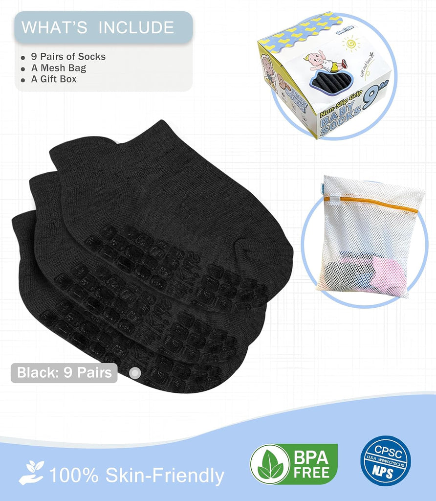 Baby Non-Slip Ankle Socks - Superior Grip, Soft Cotton, for Active Toddler Girls & Boys