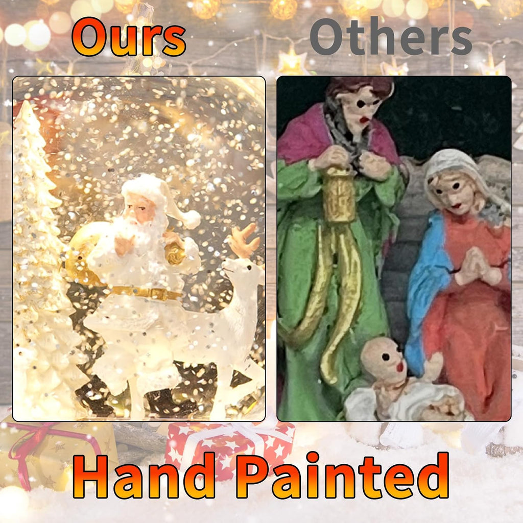 Christmas Snow Globes with Music, Santa Deer Lighted Christmas Lantern with 6h Timer, USB or Battery Operated