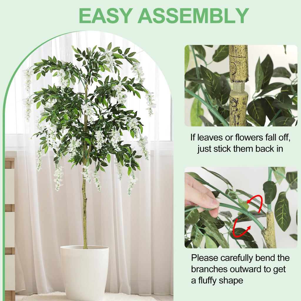 6FT Ficus Tree Artificial Indoor, Tall Fake Wisteria Tree Pot