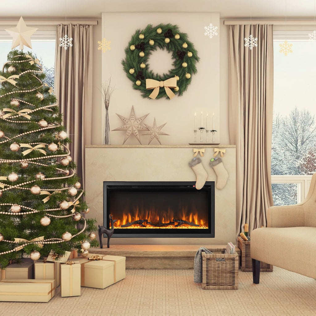 Electric Fireplace Insert 36" - Wall Mount & Recessed