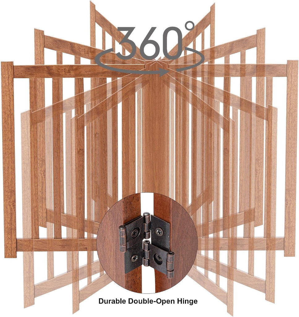 Wooden Free Standing Dog Gate 40" W x 24" H, Foldable Solid Hardwood Pet Safety Fence Doorways, Stairs, Hallways