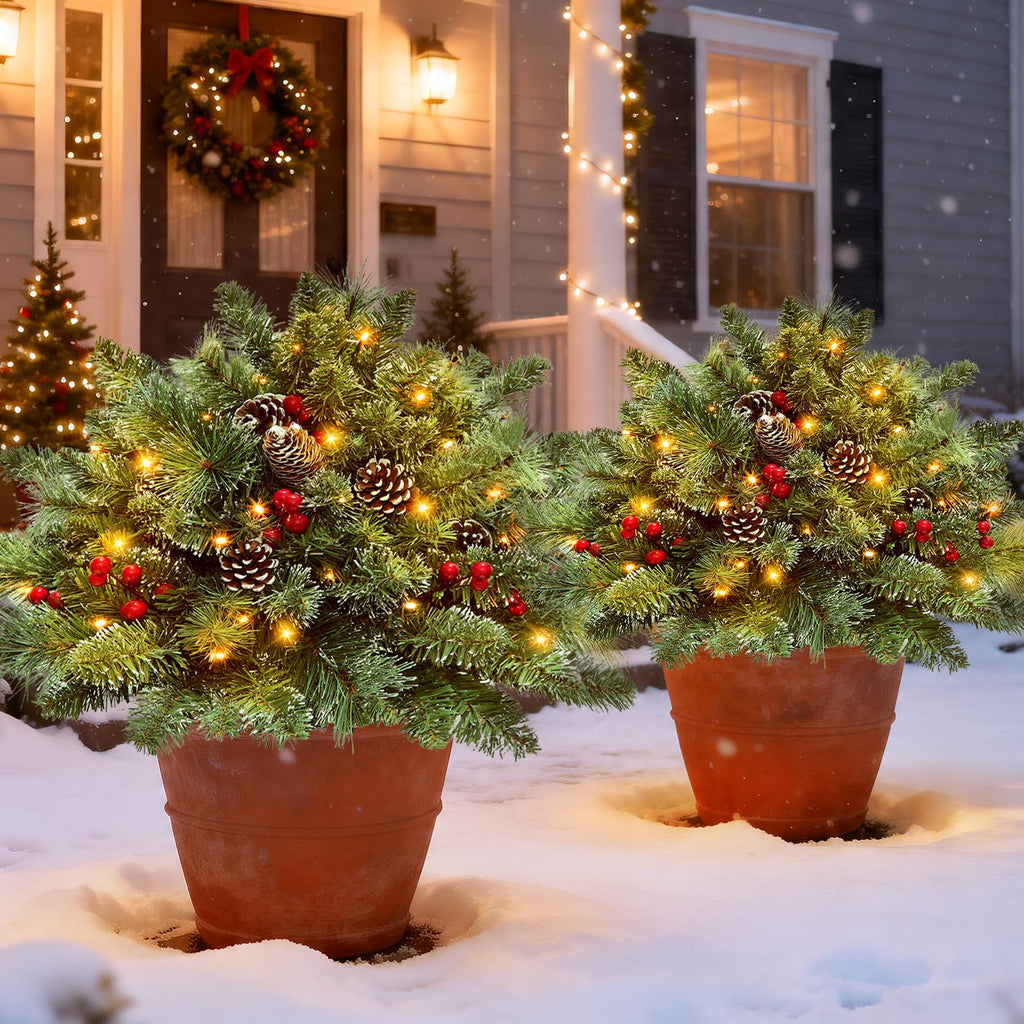 2 Pack 23" Pre-Lit Christmas Tree Urn Fillers for Outdoor Planters