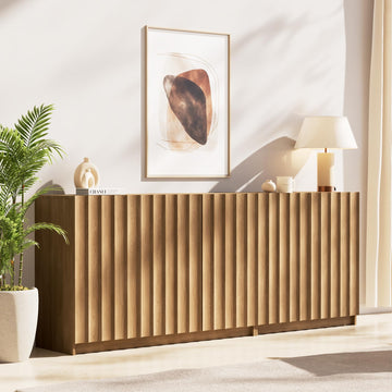 Modern Buffet Cabinet with Storage, 78.7" Tall Fluted Arched Sideboard Cabinet w/Adjustable Shelves, Wooden Modular