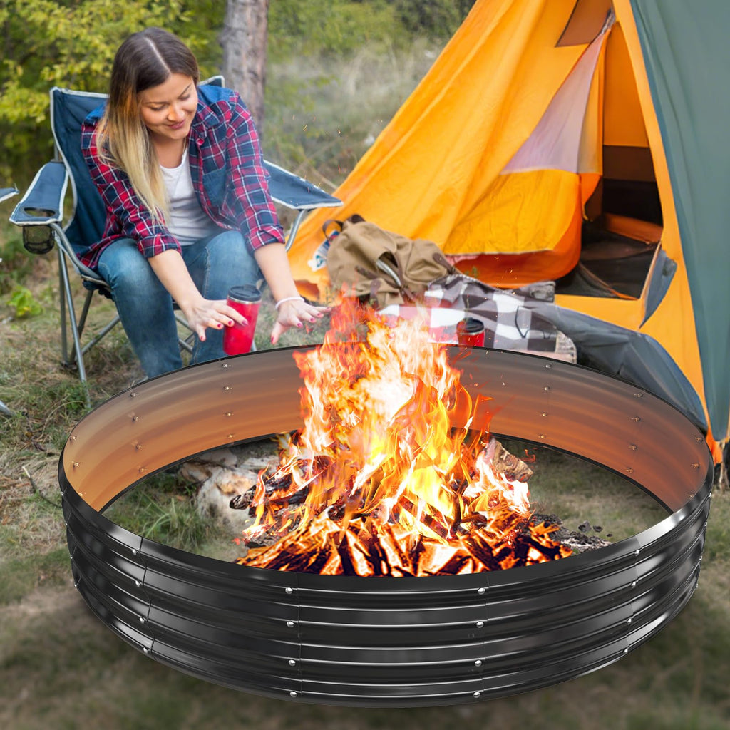 72" Large Fire Pit Ring for Outside, Heavy Duty Wood Burning Firepit & Outdoor Fireplace for Backyard, Bonfire, Patio