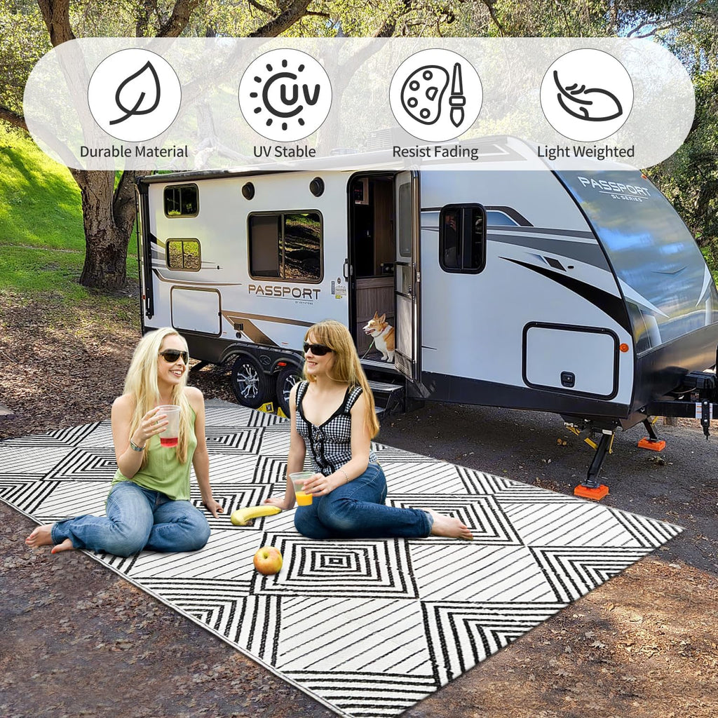 Waterproof Outdoor Rug, Foldable Reversible Plastic Straw Mat RV Deck Porch Backyard Balcony Camping Picnic