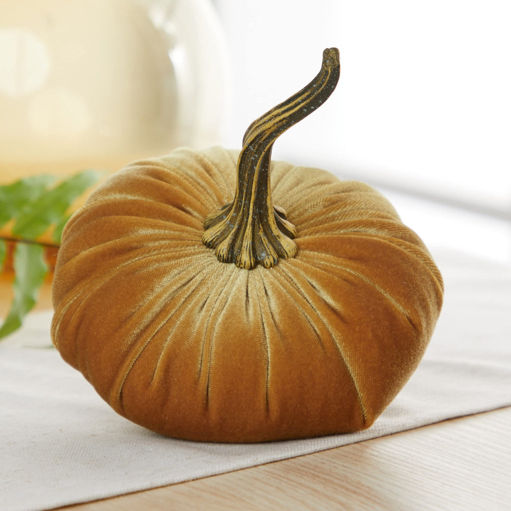 Set of 3 Velvet 6.25 Inch Pumpkins (Rust, Gold, Olive)