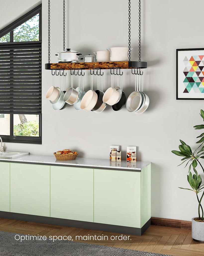 Hanging Pot Rack, Space-Saving Pot Hanger, Ceiling Pan Hanging Rack with 16 Detachable S Hooks, Sturdy