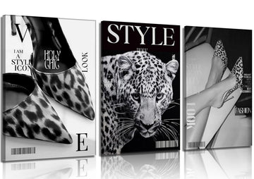 Trendy Leopard Wall Art Vintage Magazine Leopard Heels Poster Canvas Decoration Paintings Preppy Luxury Y2k Aesthetic