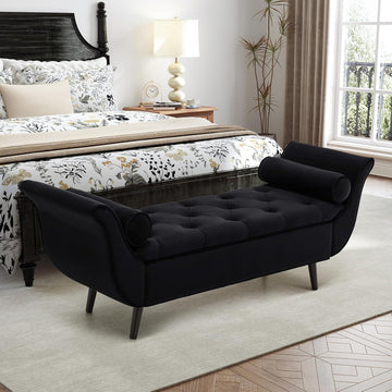Storage Bench , 65" End of Bed Bench King Size, Comfy Velvet Tufted Upholstered Window Bench Indoor, Foot of Bed