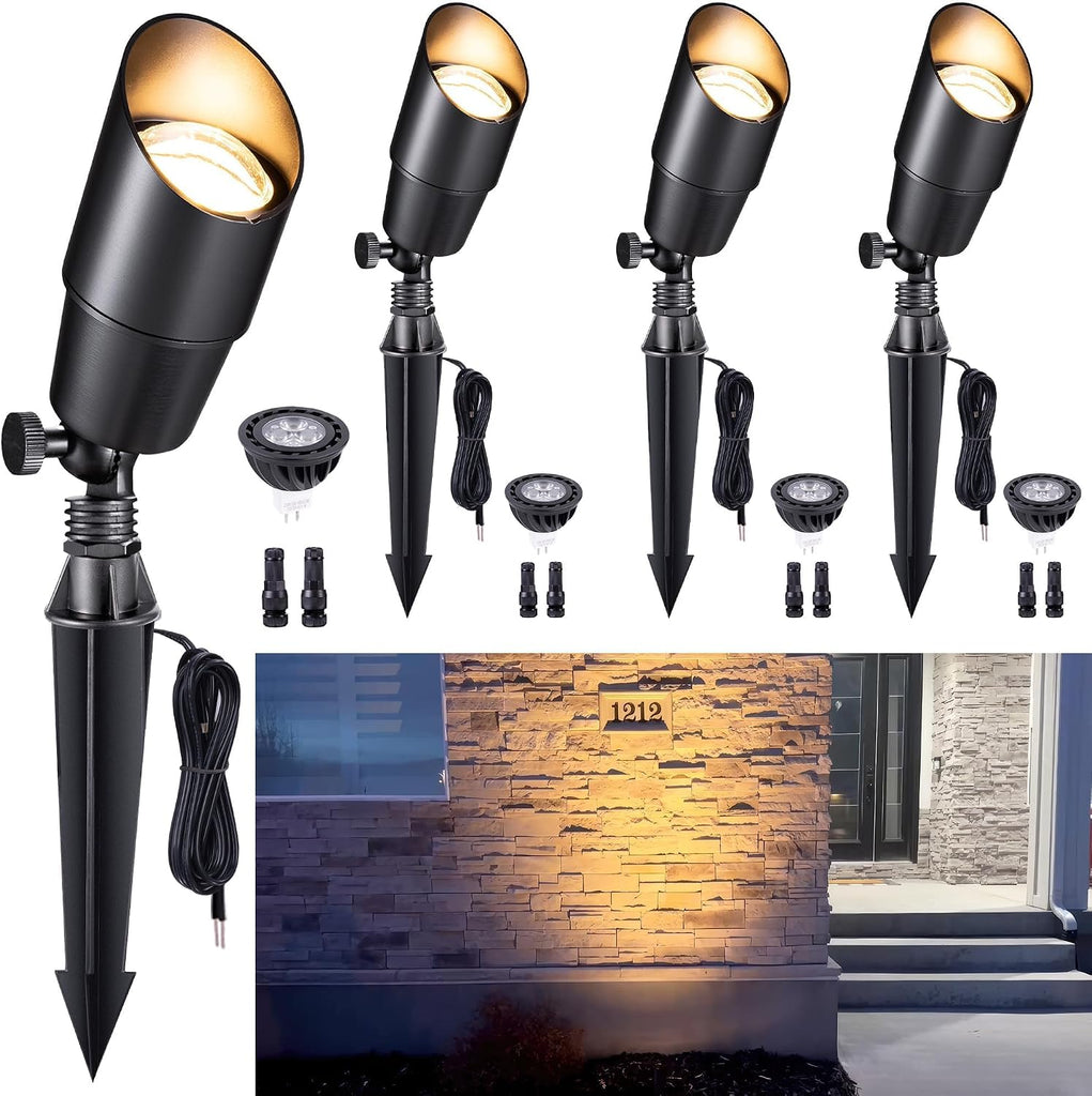 Brass Landscape Lighting - Black Outdoor Low Voltage Spotlights LED, 12V Wired Uplights, Waterproof Spot Lights for
