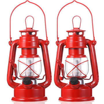 8inch Red Vintage LED Hurricane Lantern Battery Operated Lamp, 2pcs