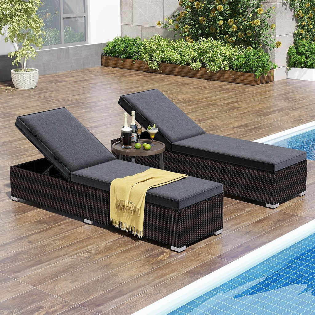 Outdoor Chaise Lounge, Patio Wicker Lounge Chair w/ 4-Level Backrest, Heavy-Duty Metal Frame, Outside Rattan