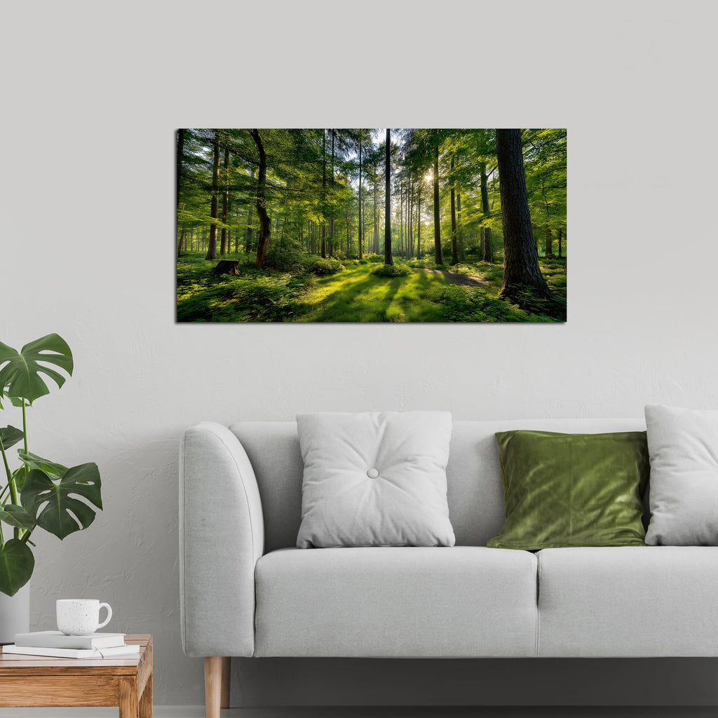 Large Forest Wall Art Green Woodland Landscape with Sunlight Modern Nature Wall Decor Office Home Decor 20"x40"