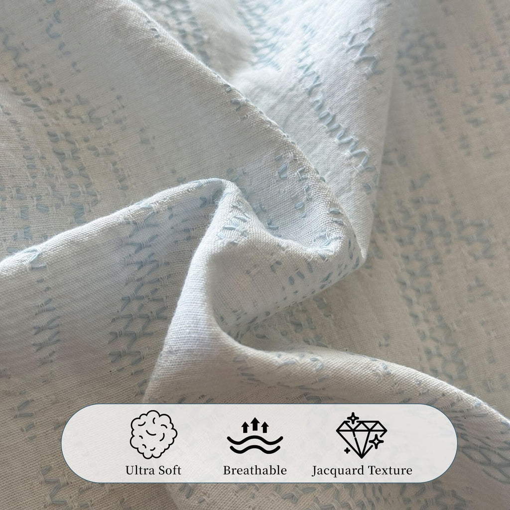 Minimalist Light Blue Duvet Cover Set Chic Cotton Jacquard Bedding