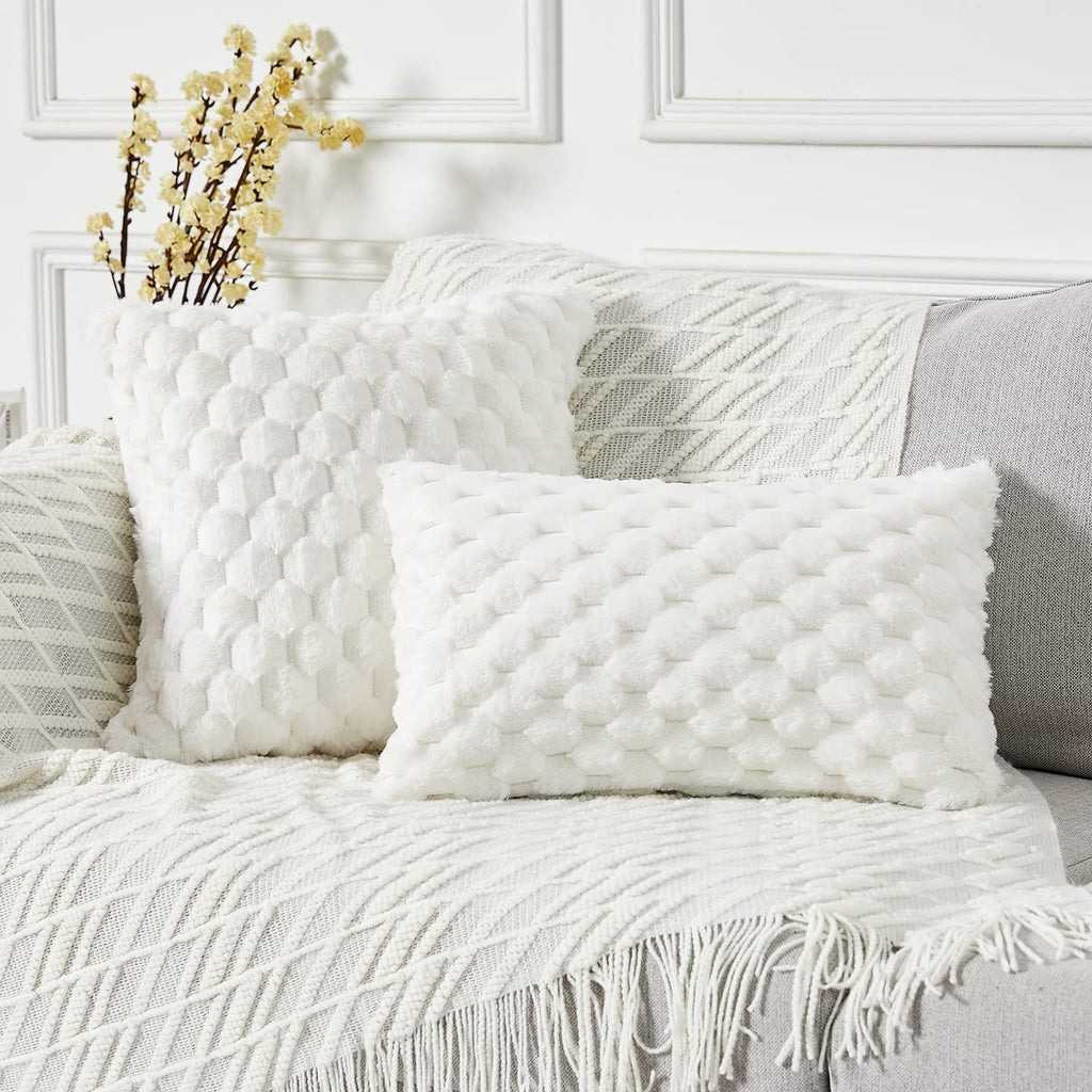 Pack of 2 Super Soft Cozy Decorative Throw Pillow Covers Fuzzy Plush Faux Fur Luxury Cushion Cover Pillowcase for