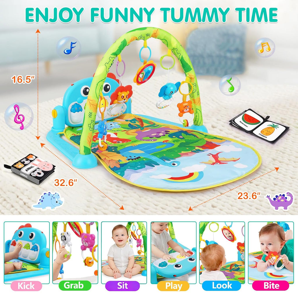 Baby Play Mat Tummy Time Mat Boy High-Contrast Cloth, Green Dinosaur