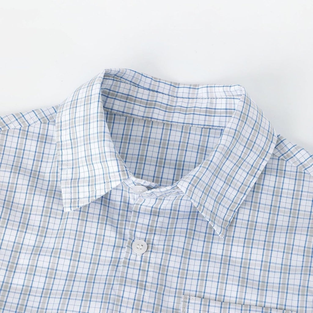 Boys Plaid Short Sleeve Shirt Toddler Soft Chambray Button Down Summer Breathable Casual Shirt for Kids