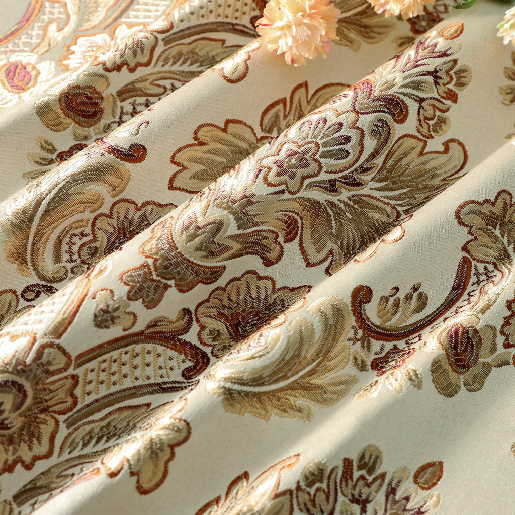Damask Window Valance with Tassel Trim, Ivory, 52 x 14, 1 Panel