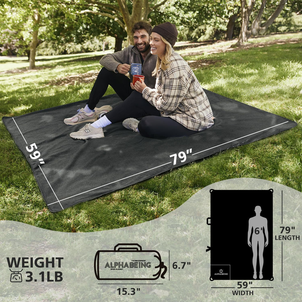 Waterproof Outdoor Blanket with Merino Wool, Extra Thick Warm