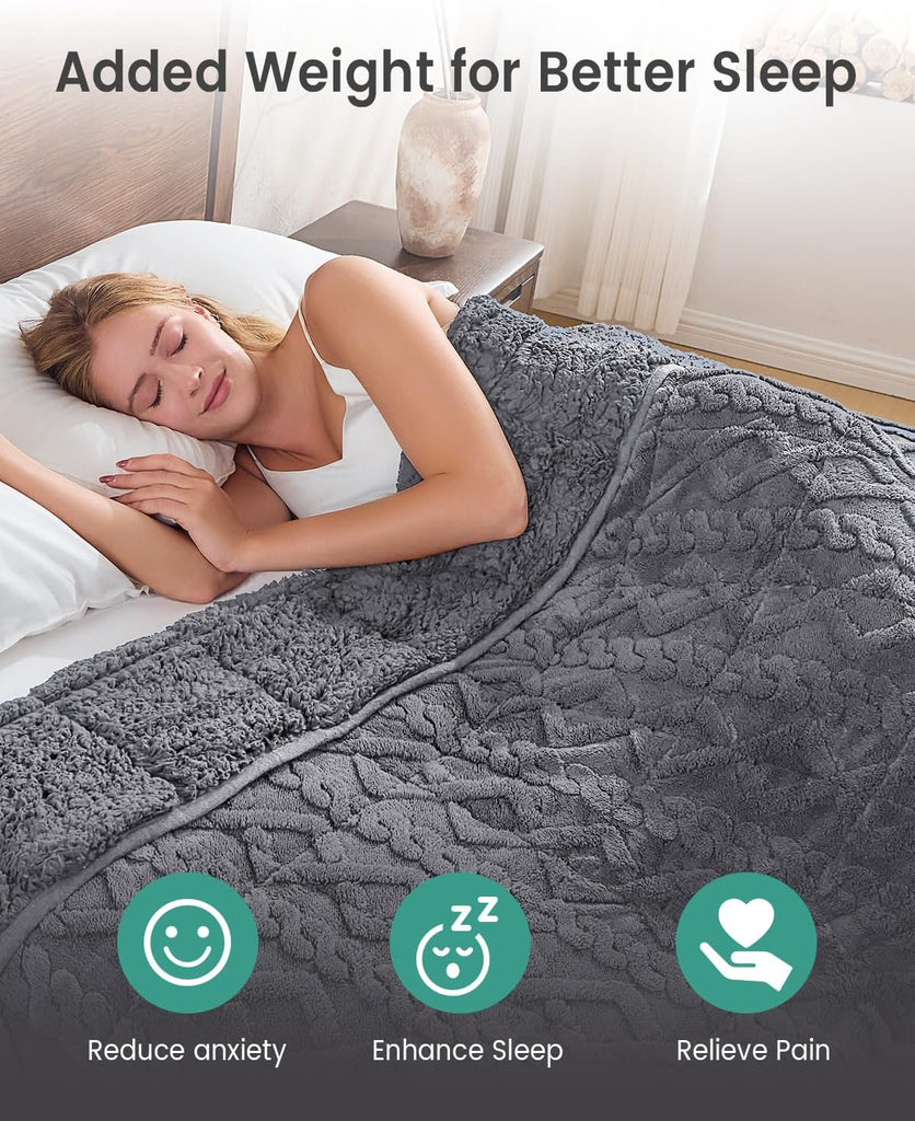 Weighted Blanket for Adults Twin Size 15 lbs, Dual Sided Soft Fuzzy Jacquard Sherpa Weighted Blankets for Sleeping