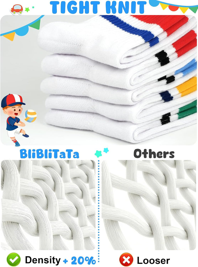 Boys Socks Athletic Crew Cotton Seamless Toes Breathable Pack