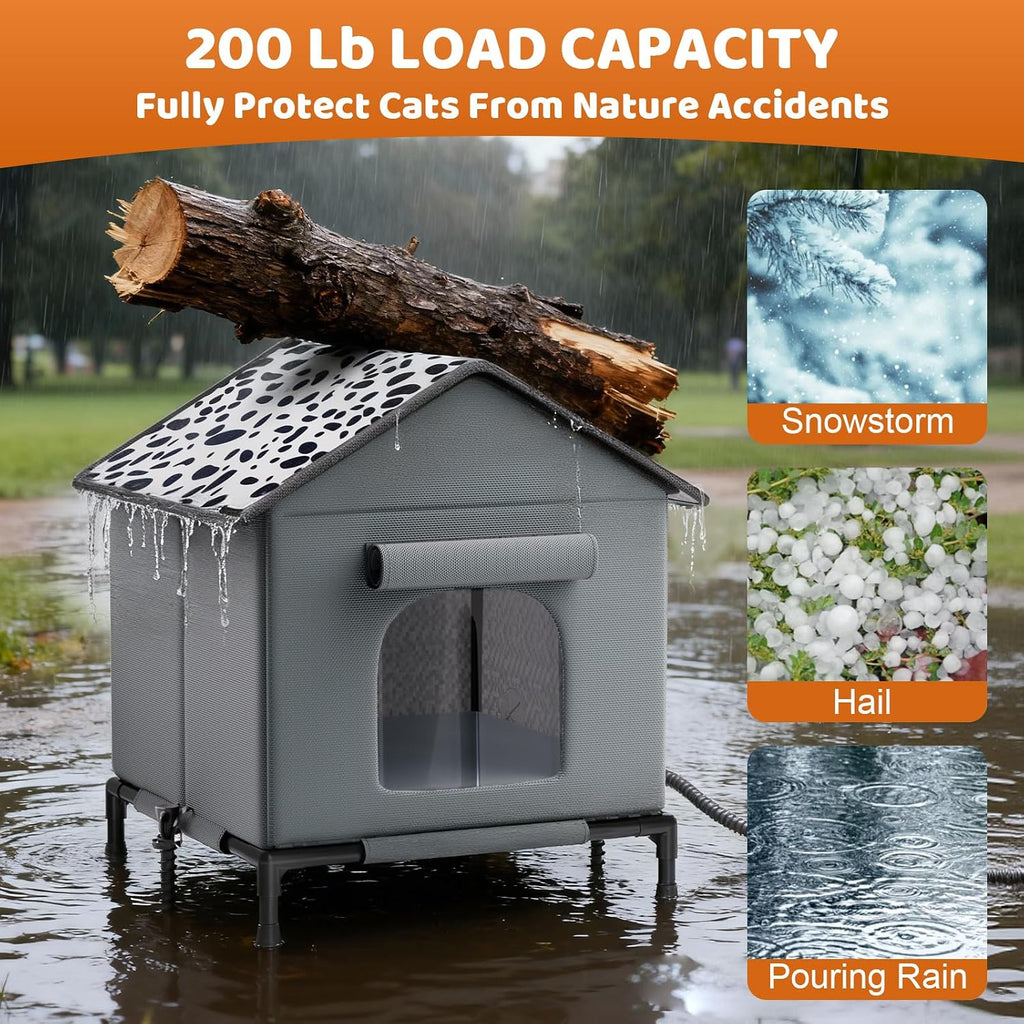 Heated Cat House for Outdoor Cats in Winter, Weatherproof Insulated Outside Cat House with Heating Pad, Warm Home