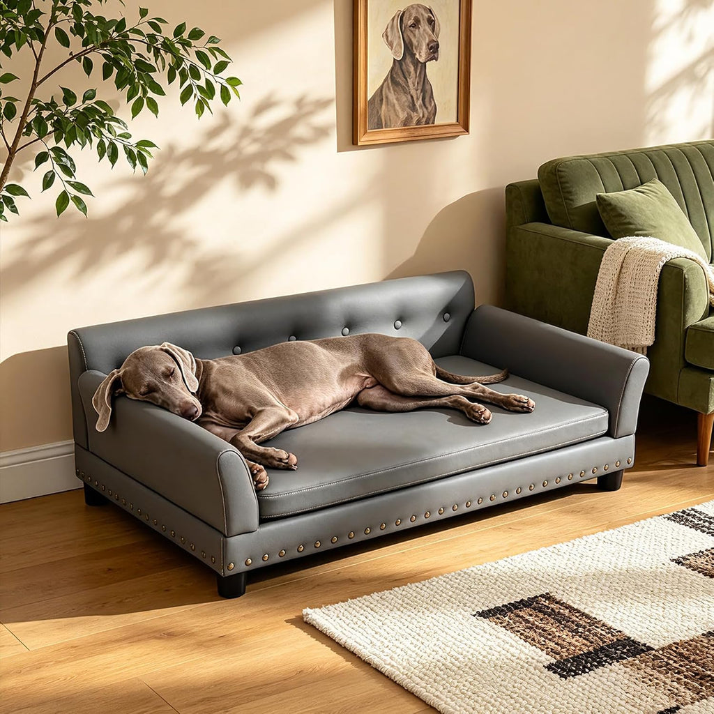 XL Leather Dog Sofa: Scratch Resistant Pet Couch up to 132lbs Gray