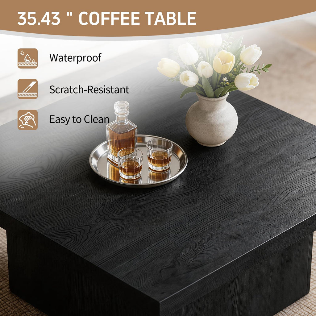 Square Coffee Table, Wooden Living Room Table, Center Table with a Large Tabletop, 35.4" x 35.4", for Small Spaces
