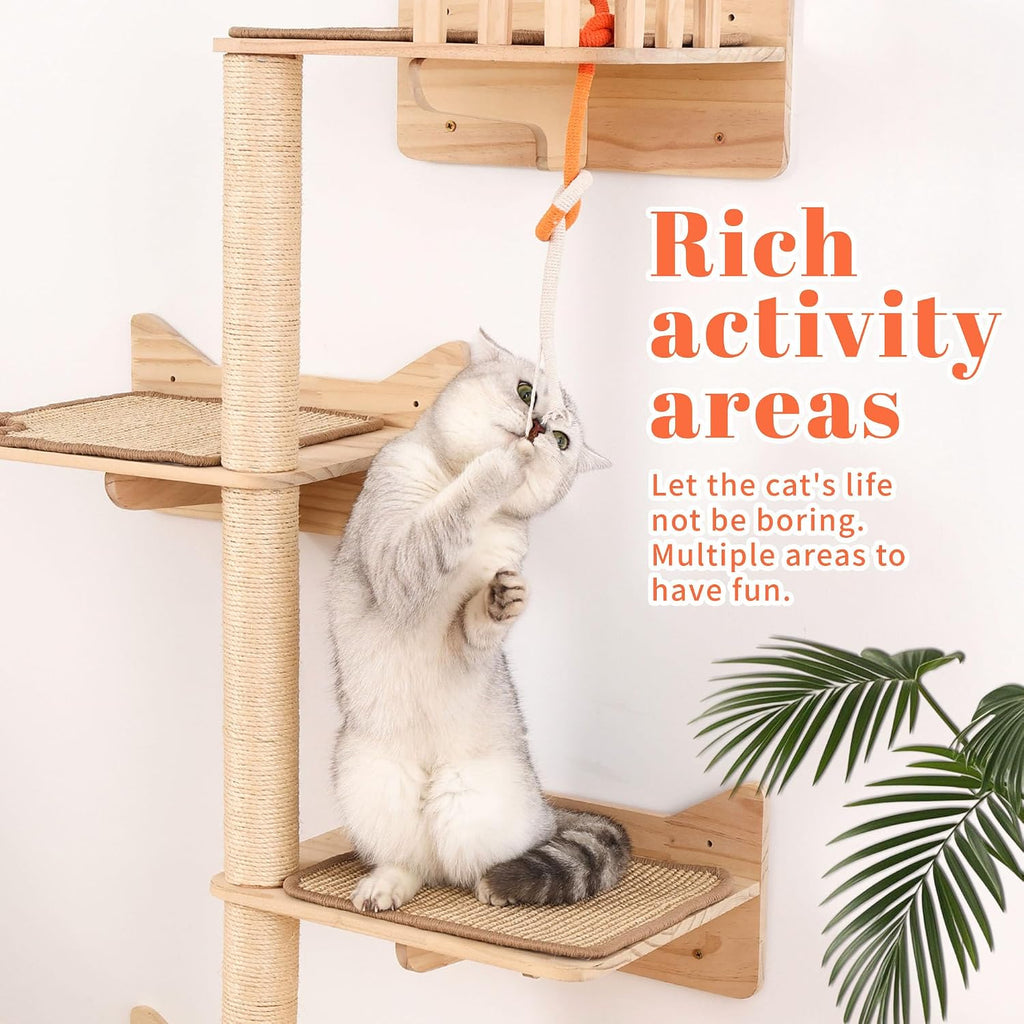 Wall Mounted Cat Tree, Cat Wall Shelves with Sisal Mats