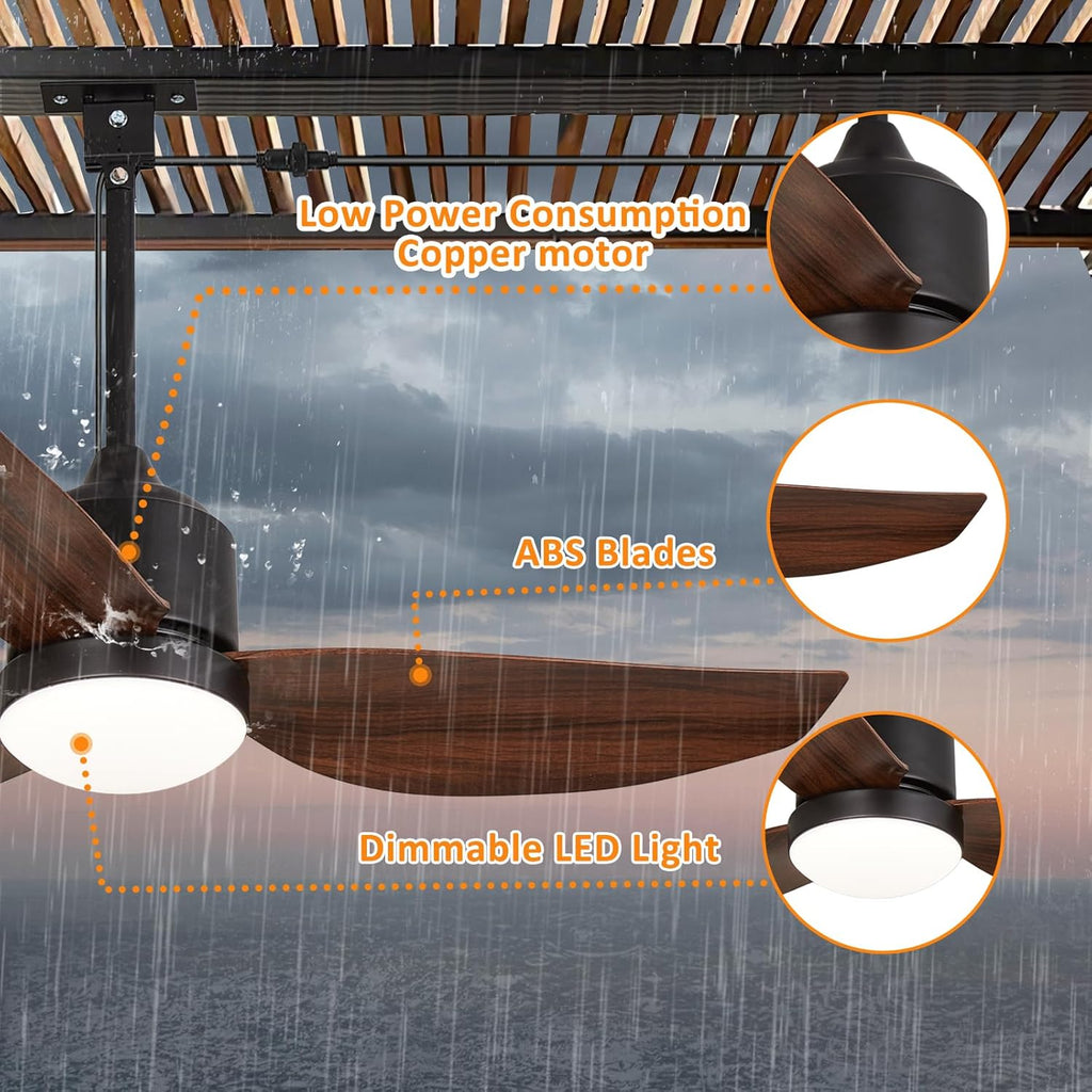 42 Inch Waterproof Gazebo Fans with Lights Outdoor Hanging - Plug in Remote App Control for Patio Indoor Farmhouse Porch - 6 Speed Reversible DC Motor Walnut A101-B0F4NJHP76