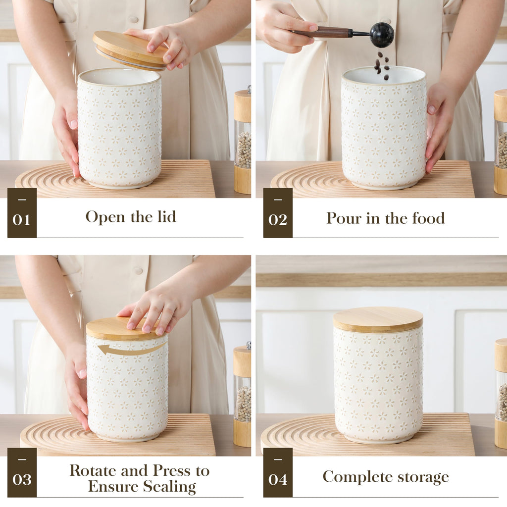 Ceramic Canisters Set with Airtight Lids, 80/40/20 oz Coffee Canister, Cookie Jar & Sugar Container, Canister Sets