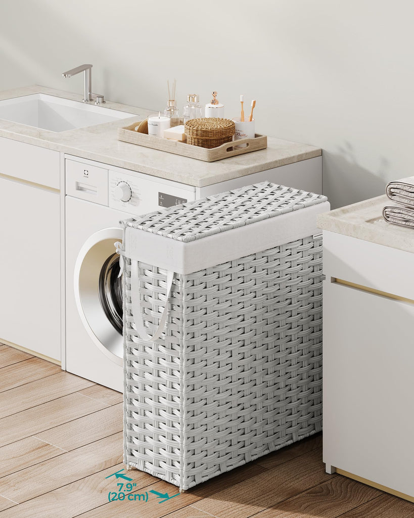 Laundry Hamper with Lid, 14.5 Gal (55 L) Synthetic Rattan,Foldable