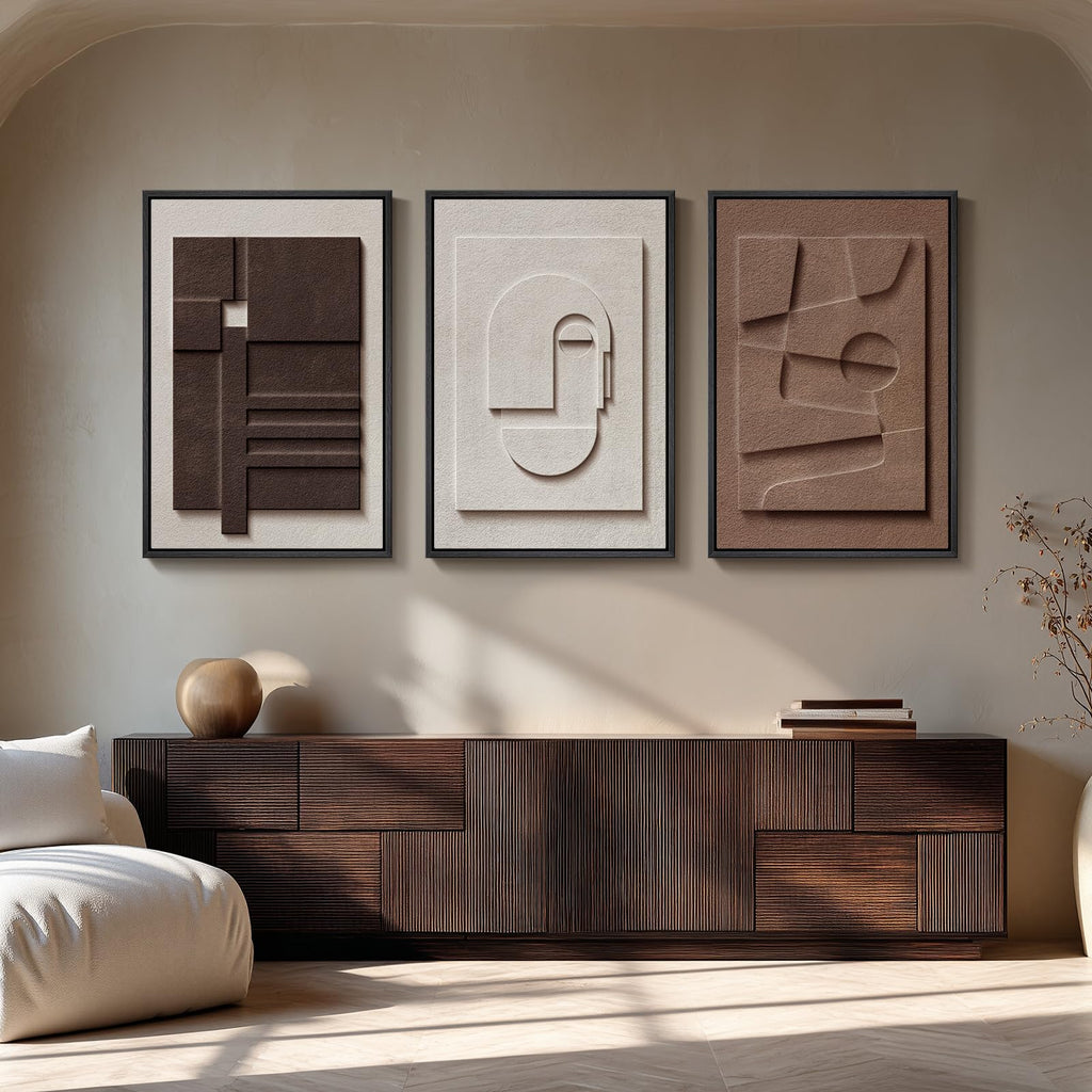 Large Framed 3D Wall Art, Brown Abstract Art Wall Decor