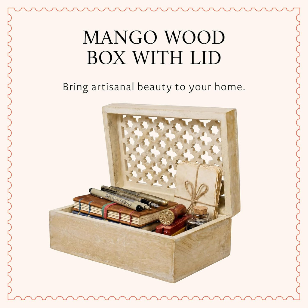 Trellis Mango Wood Storage Box - Whitewash, 9x6