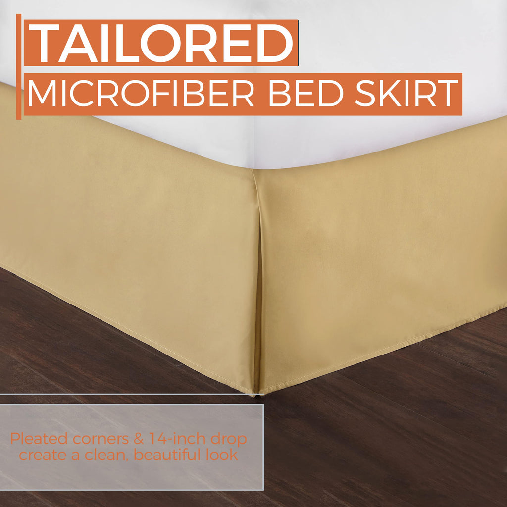 Bed Skirt King Size, 14" Inch Drop with Platform, Box Spring Cover Drape Bed Skirting, Wrinkle & Fade Resistant Camel