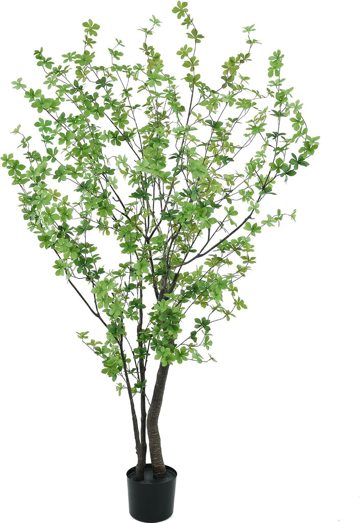 Enkianthus Tree 8ft Tall Faux Tree with Large Trunks and Realistic Leaves, Fake Enkianthus Tree Floor Potted