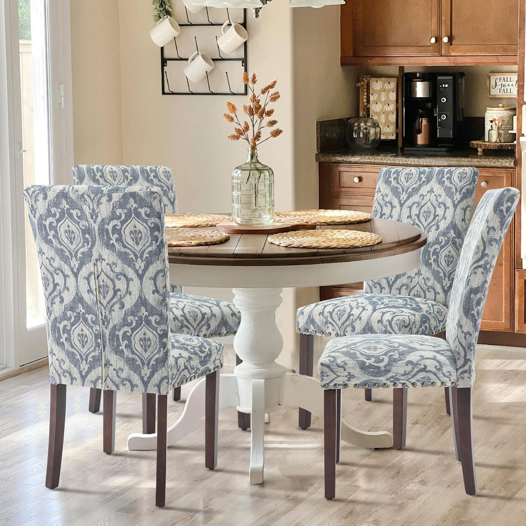Upholstered Parsons Dining Chairs Set of 2, Fabric Dining Room Kitchen Side Chair with Nailhead Trim and Wood Legs