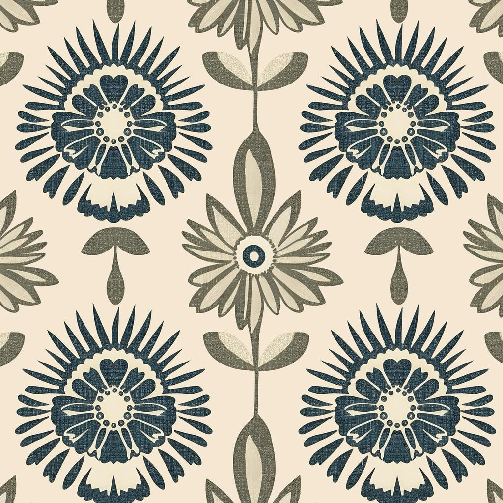 Boho Floral Peel and Stick Wallpaper Beige Blue 17.5 x 393.5In | Extra Long Symmetry Contact Paper Modern Wall Paper