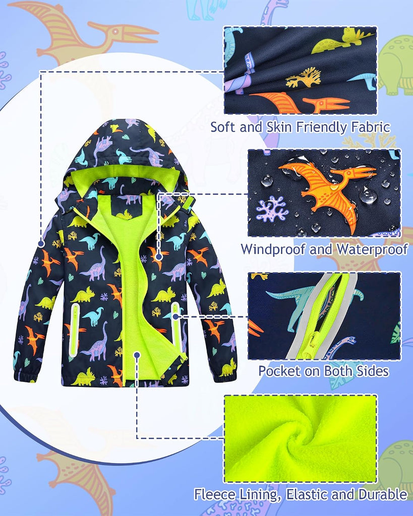 Boys Rain Jacket Raincoat for Boys Rain Coat Kids Rain Jacket Lightweight Hooded Fleece Lined Windbreaker