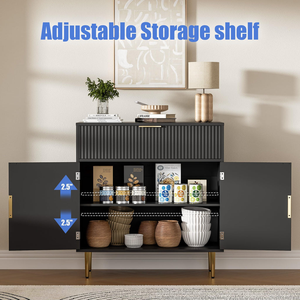 Sideboard Buffet Cabinet with 2 Doors and Large Drawer, Black