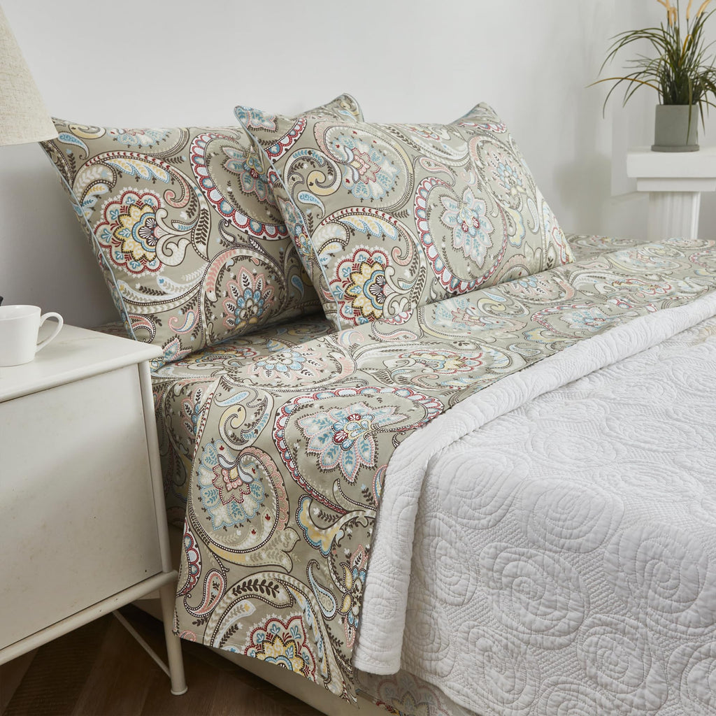Paisley Sheets Set Twin XL Boho Paisley College Bedding Luxurious Bohemian Damask Dorm Bedding 100% Egyptian Cotton