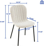 White Boucle Dining Chairs Set of 4, Modern Fabric Upholstered Kitchen and Dining Room Chairs with Metal Legs, Space-Saving Design