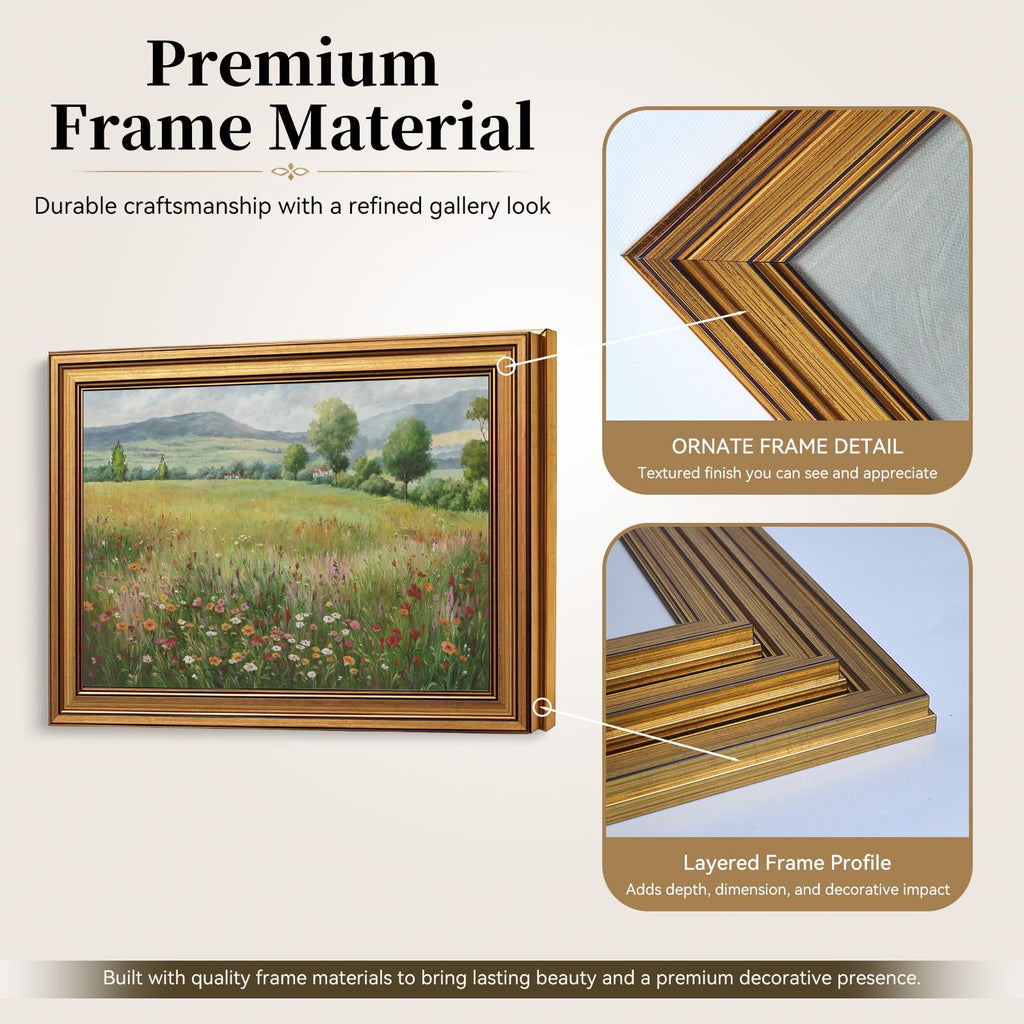 Countryside Wildflowers Vintage Gold Framed Wall Art 12x16 inch