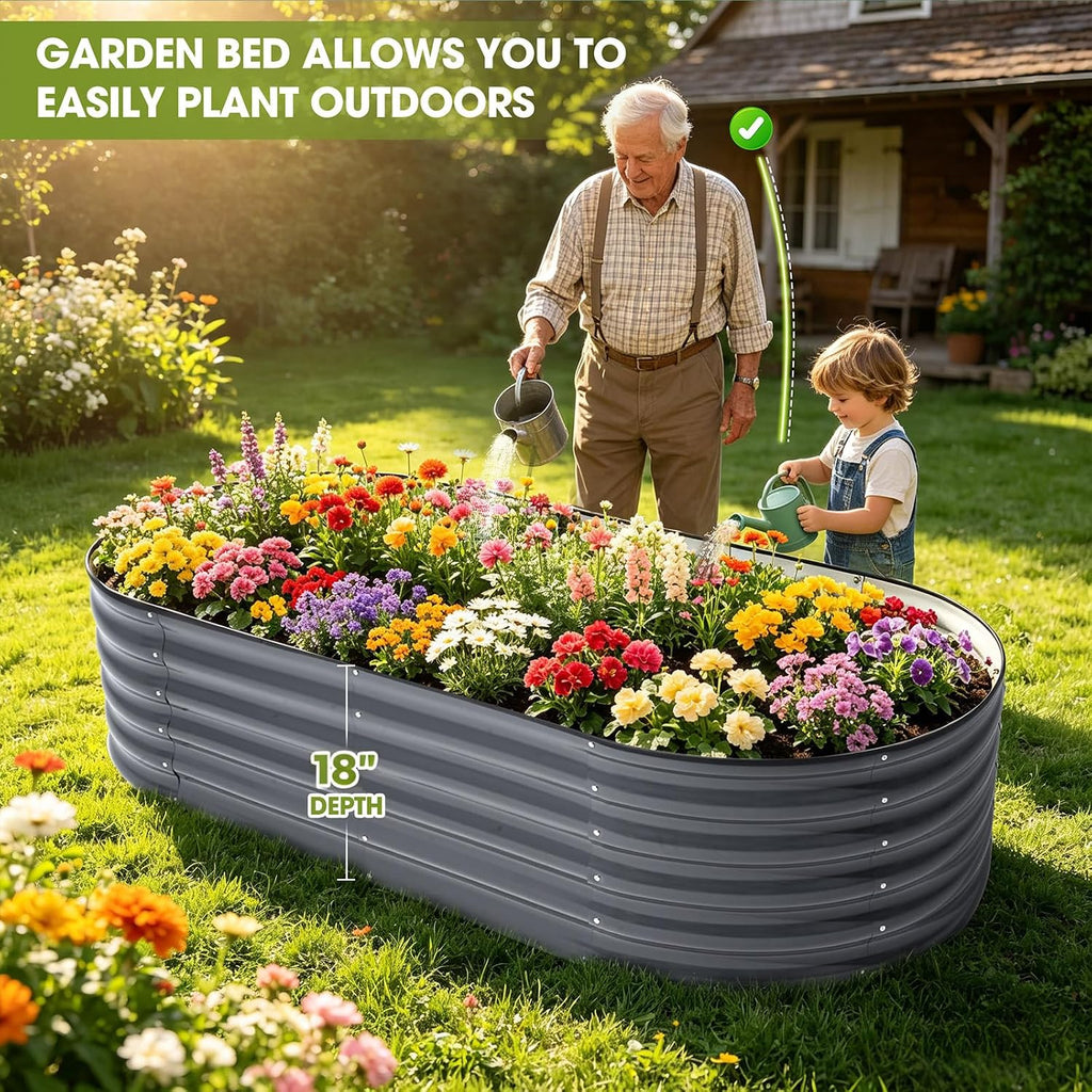 6x3x1.5ft Galvanized Raised Garden Bed Outdoor, 18'' Oval Large Metal Planter Garden Boxes for Gardening, Planting