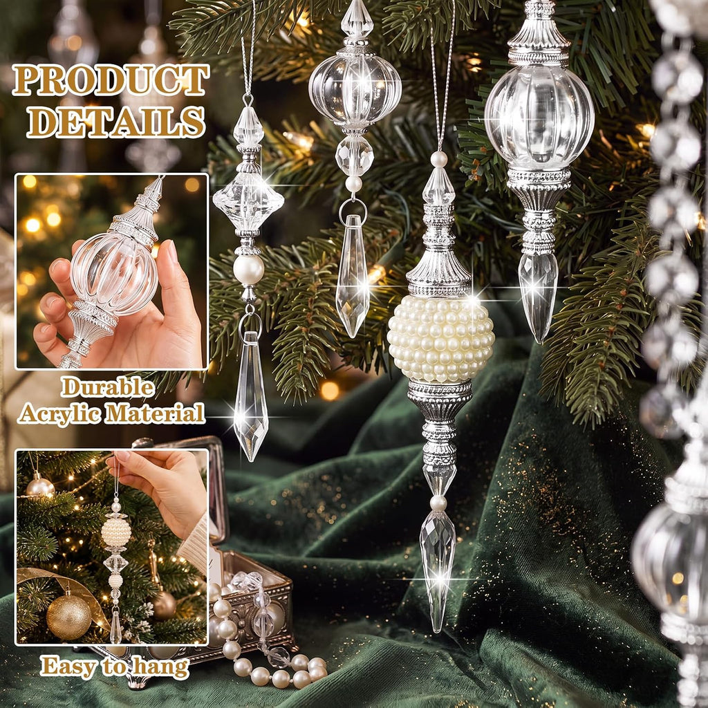 8 Pcs Crystal Finial Hanging Ornaments for Christmas Tree, Acrylic